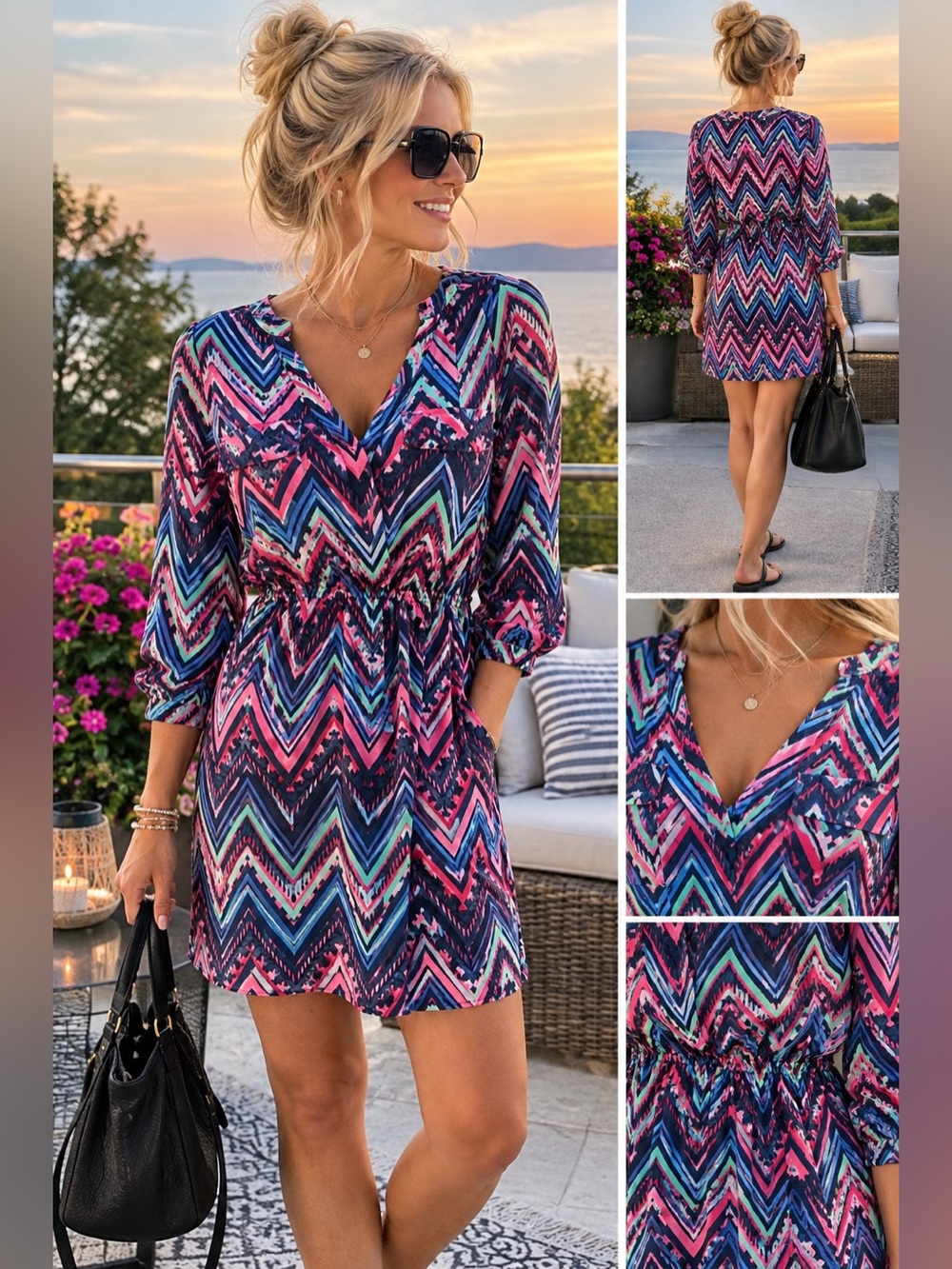 Ardene Multicolor Chevron Print Elastic Waist Dress Medium
